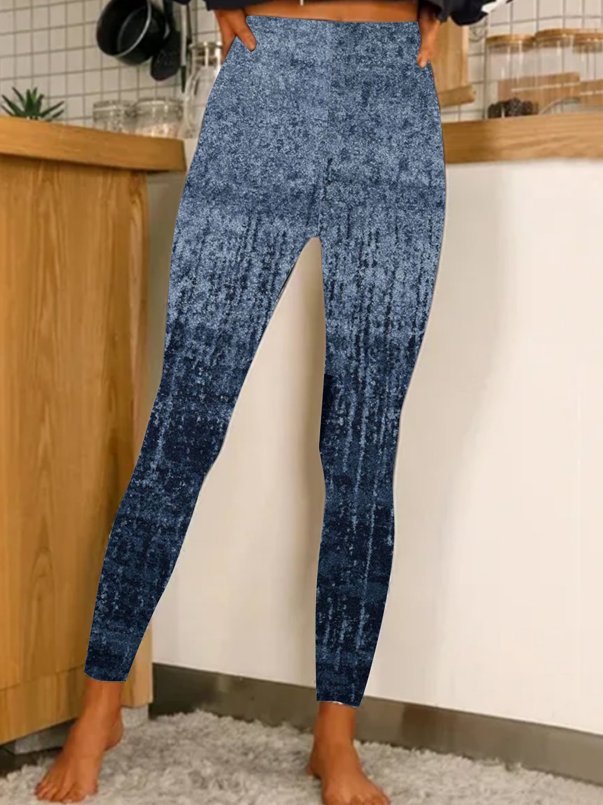 Gradient Geometric Pattern Micro-Elasticity Daily Leggings