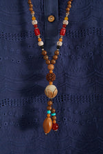 Bohemian Vintage Handmade Wooden Beaded Pendant Necklace