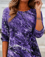 Marble Random Print Crew Neck Regular Fit Long Sleeve Casual Tunic Top
