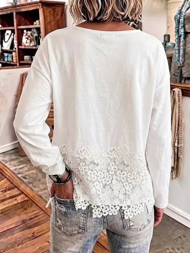 Floral Lace?hem Oversized Long?sleeve Top