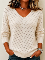 Women's Casual Solid Color Cutout V-neck Knit Sweater