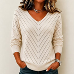 Women's Casual Solid Color Cutout V-neck Knit Sweater