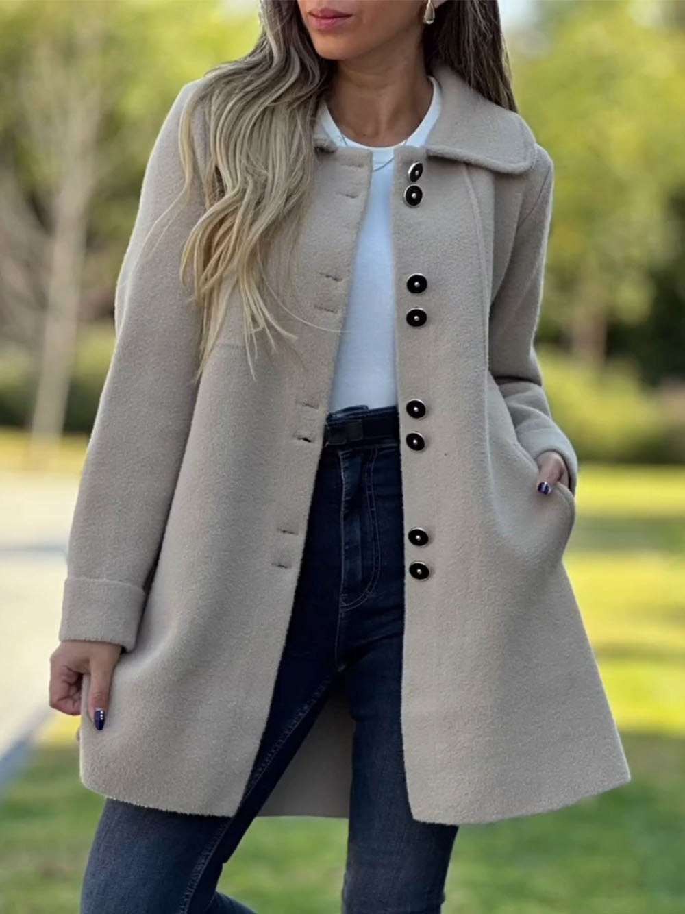 Solid Color Lapel Woolen Jacket