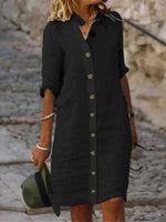 Cotton and Linen Plain Casual Dress