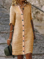 Cotton and Linen Plain Casual Dress