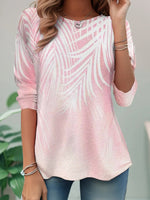 Leaf Print Crew Neck Long Sleeve Casual T-shirt