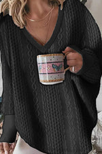 Fashion Casual V Neck Solid Color Jacquard Sweatshirt