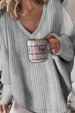 Fashion Casual V Neck Solid Color Jacquard Sweatshirt