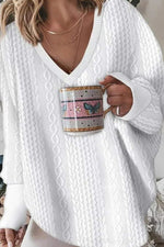 Fashion Casual V Neck Solid Color Jacquard Sweatshirt