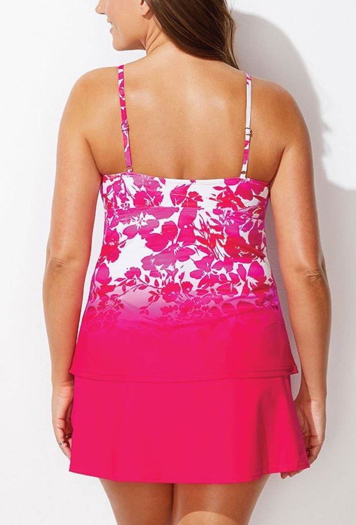 Floral Spaghetti Straps Sweetheart with Side Slit Skirt Tankini