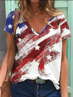 American Flag Print V-neck Short Sleeves T-shirt