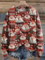 Crew Neck Casual Loose Glitter Santa Claus Sweatshirt