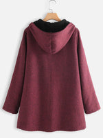 Solid Color Hooded Zipper Long Sleeves Fleece Warm Coat