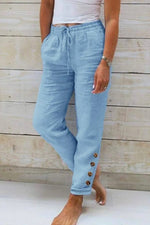 Blue Casual Solid Buttoned Pants