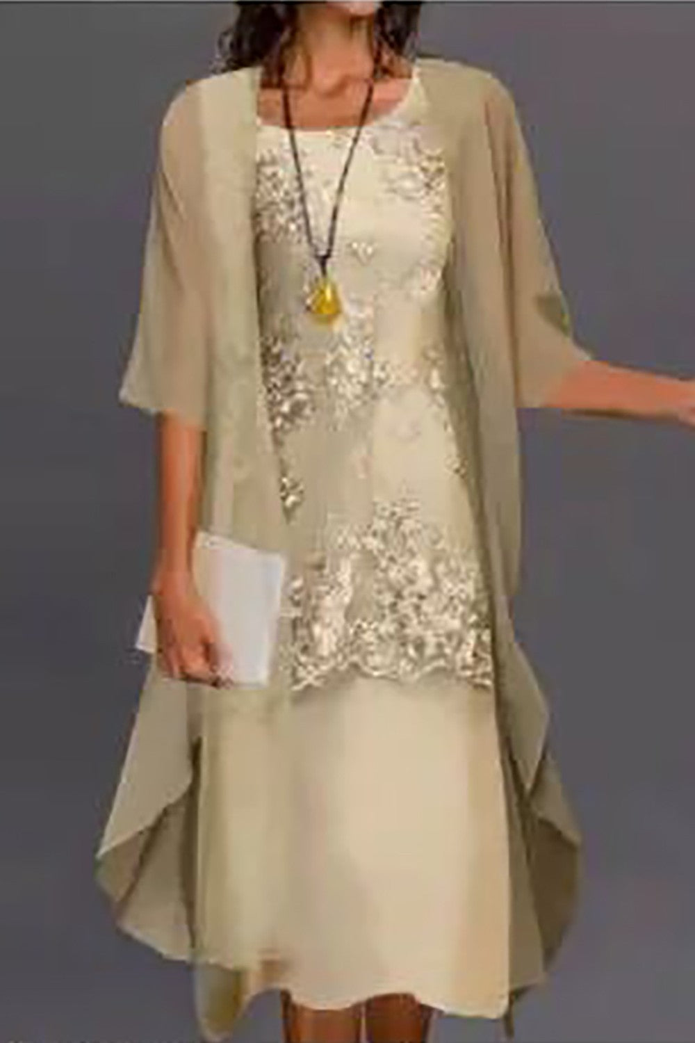 Casual Lace Two-Piece Jacket Midi Dress Set