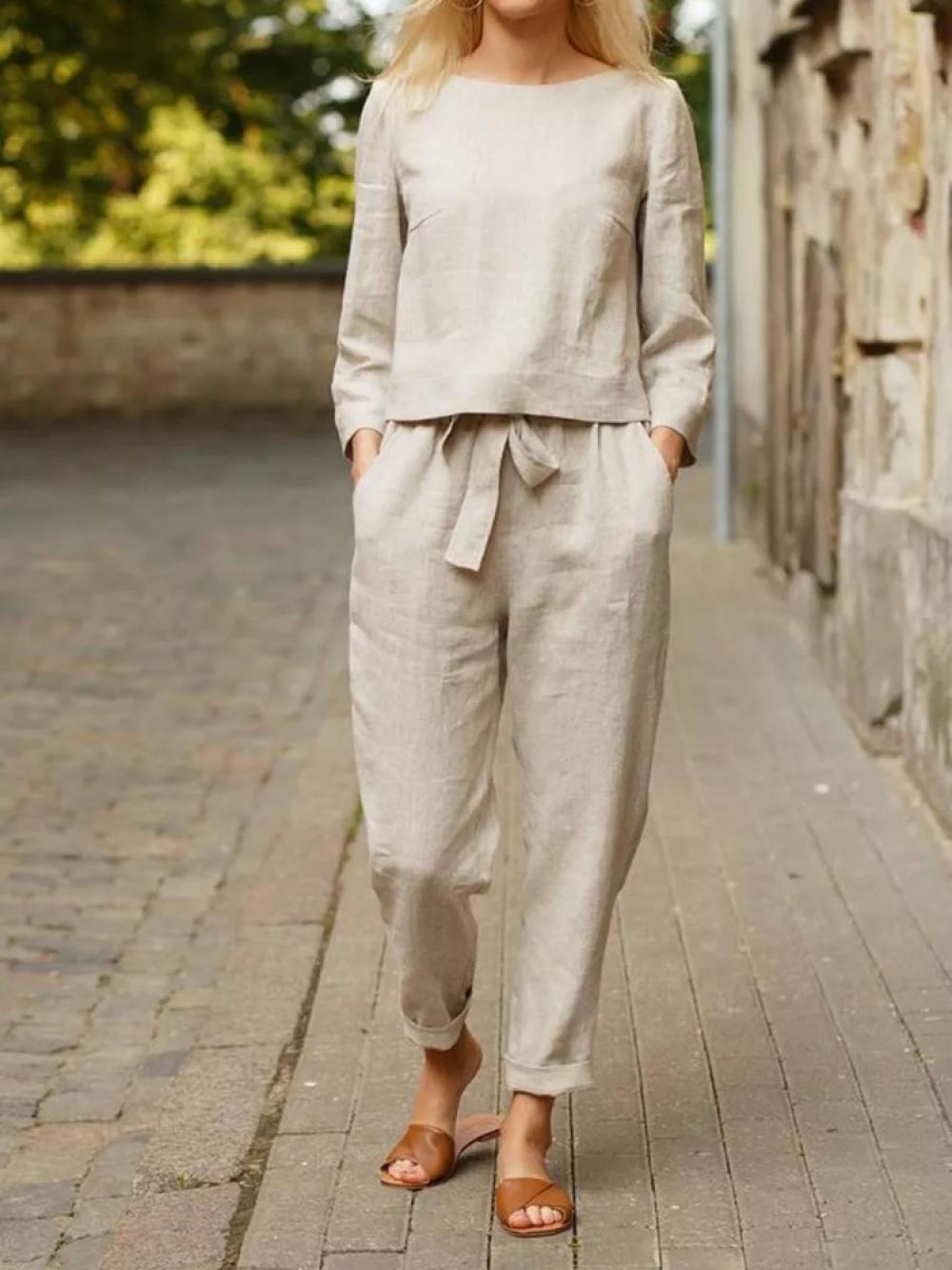 Solid Color Casual Long Sleeves Two Piece Suit