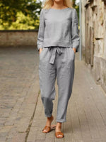 Solid Color Casual Long Sleeves Two Piece Suit