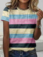 Colorblock Striped Crew Neck Short Sleeve T-Shirt