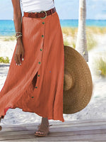 Solid Straight Fashion Split Button Maxi High Waist Skirt
