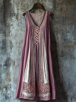 Boho Vintage Embroidered V-Neck Sleeveless Midi Dress