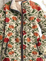 Floral Art Print Stand Collar Long Sleeve Pocket Warm Cardigan