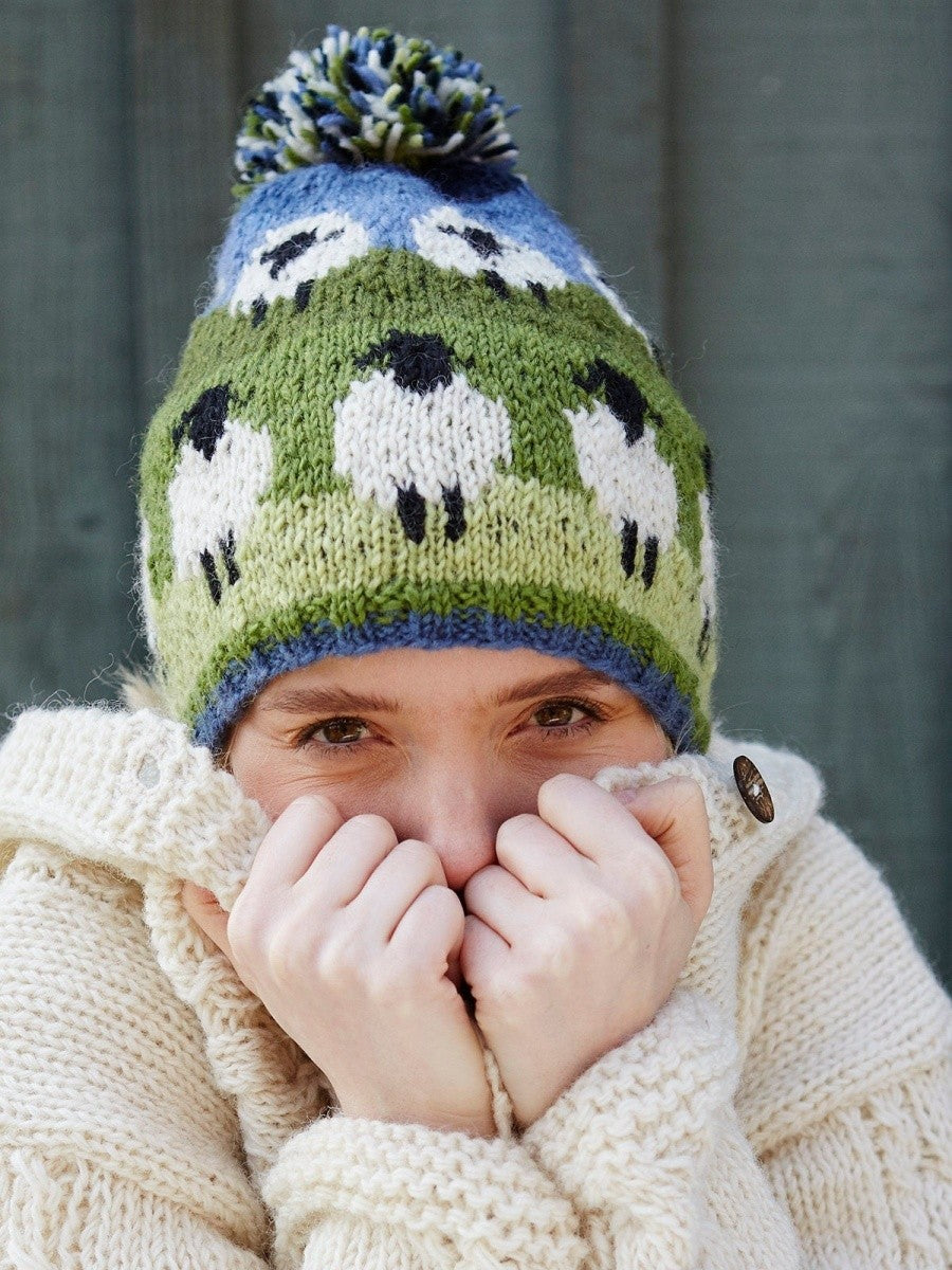 Cozy Hand-Knit Wool Beanie with Cute Sheep Design-Winter Warm Hat