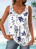 Leaf Print Casual V-neck Tank