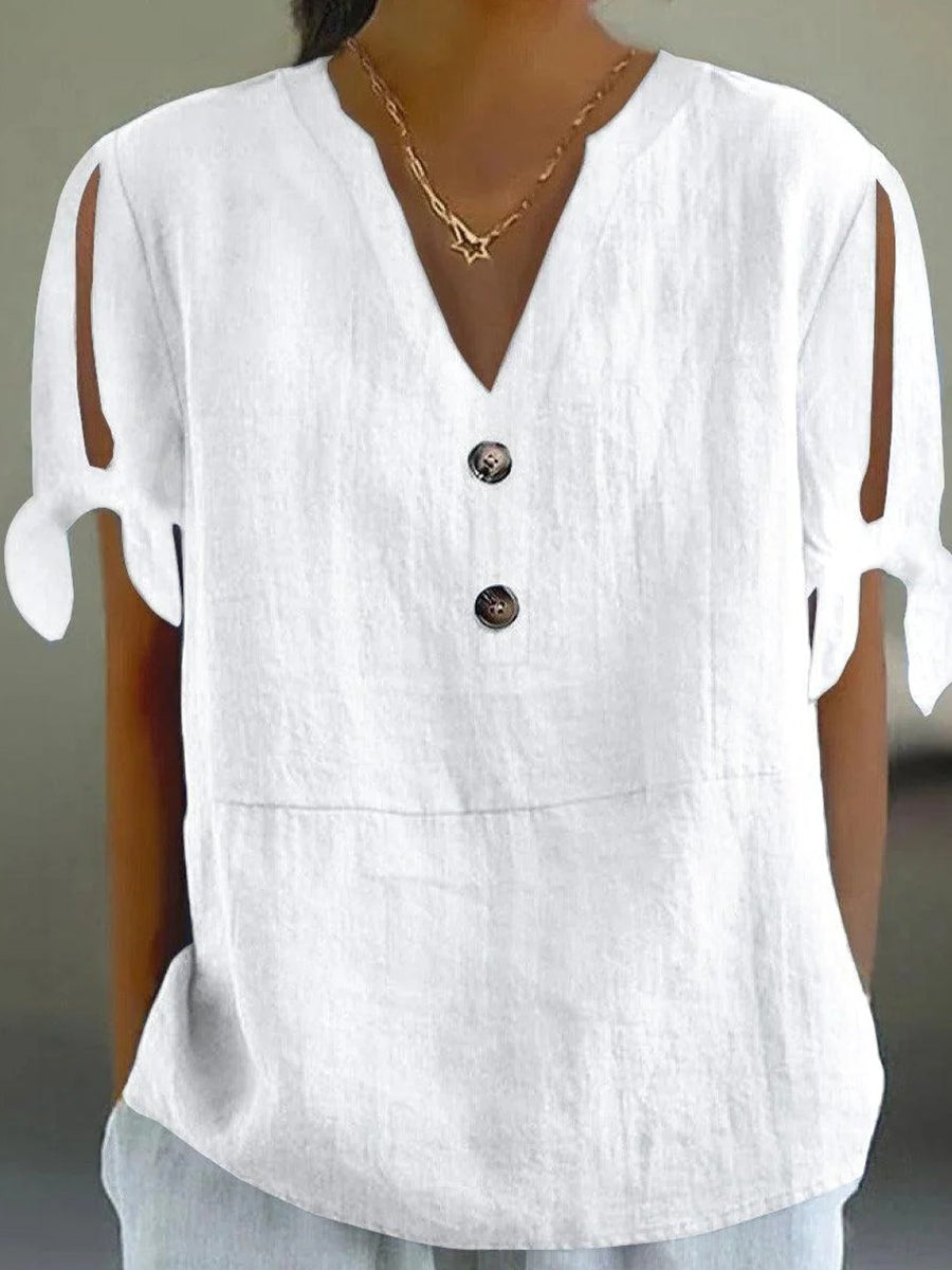 Plain V-neck Split Sleeve Tops