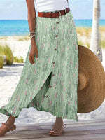 Floral Print Straight Fashion Split Button Maxi High Waist Skirt