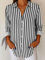 Chic Stripe Print Shirt Collar Long Sleeve Loose Shirt