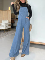Plain Spaghetti Strap Pocket Casual Wide Leg Jumpsuits