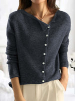 Gray Crew Neck Long Sleeve Comfy Button Down Knit Sweater