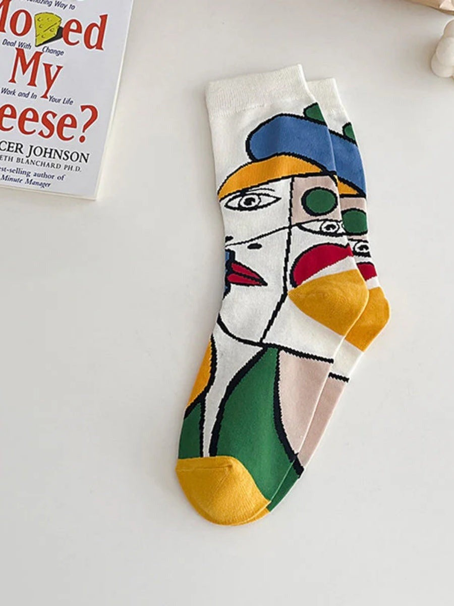Trendy Abstract Face Pattern Comfortable Everyday Versatile Socks