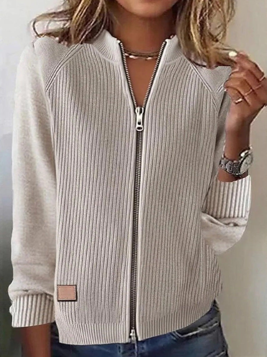 Stylish Plain Zip-up Long Sleeve Casual Coat