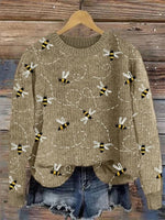 Stylish Funny Bee Art Print Round Neck Long Sleeve Casual Sweater