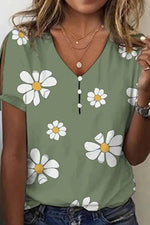 V-Neck Floral Print Short Sleeve Blouse