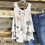Round Neck Floral Print Sleeveless Tank Top