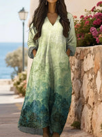 Art Print V-Neck Casual Cotton Dress