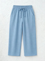Women's Solid Color Breathable Linen Blend Casual Capri Pants For Daily Wear