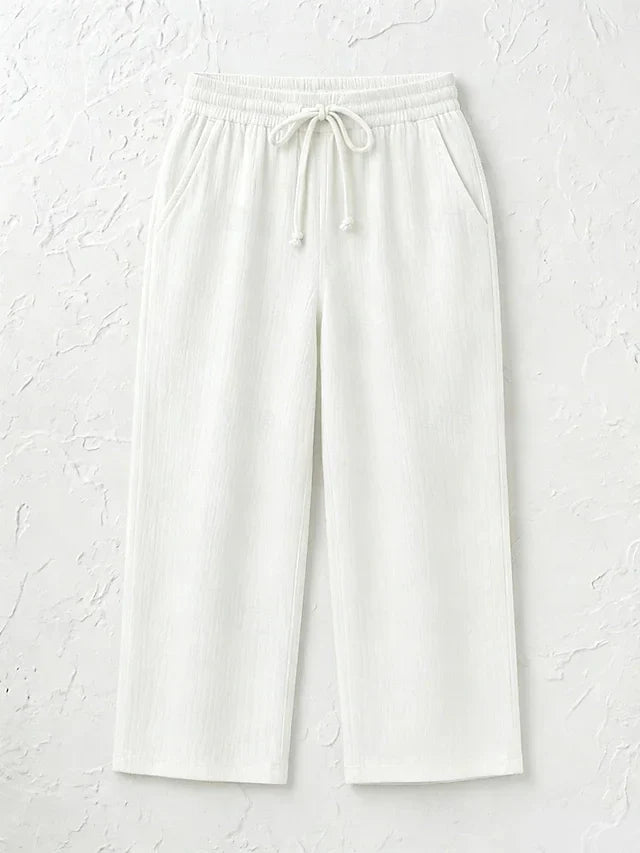 Women's Solid Color Breathable Linen Blend Casual Capri Pants For Daily Wear