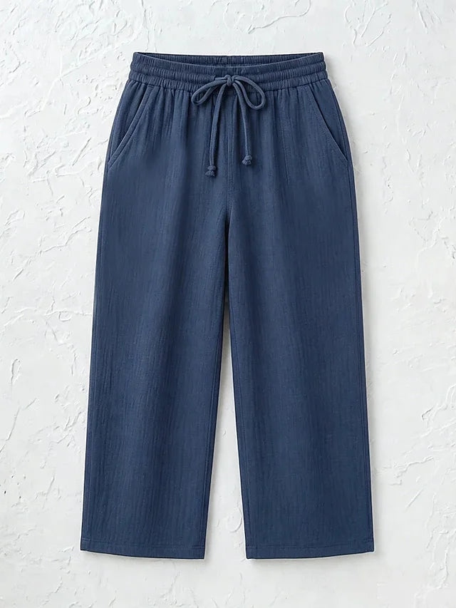 Women's Solid Color Breathable Linen Blend Casual Capri Pants For Daily Wear