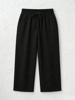 Women's Solid Color Breathable Linen Blend Casual Capri Pants For Daily Wear