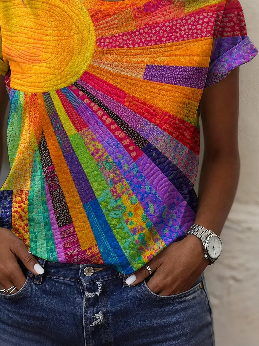Casual Abstract Crew Neck Short Sleeve T-shirt