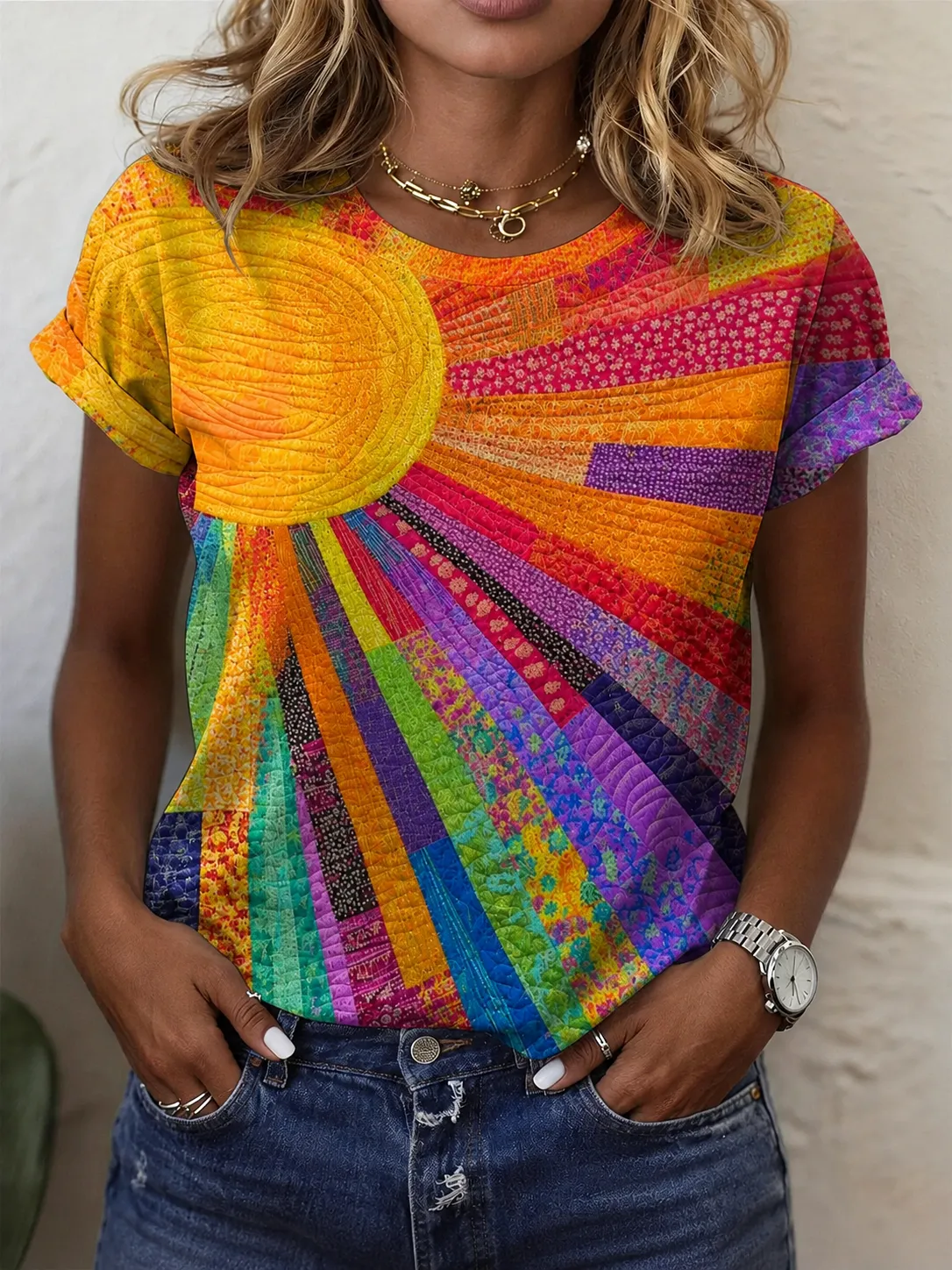 Casual Abstract Crew Neck Short Sleeve T-shirt