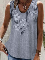 Floral Printed Casual V Neck Sleeveless Tank Top