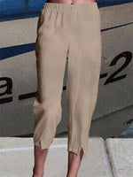 Women's Linen High Waist Pure White Casual Loose Pants with Pockets