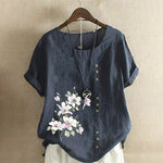 Floral Embroidery Round Neck Short Sleeves T-shirt