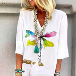 Chic Animal Print V-neck 3/4 Sleeves Blouse