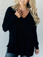 Plain V-neck Long Sleeve Casual Sweater