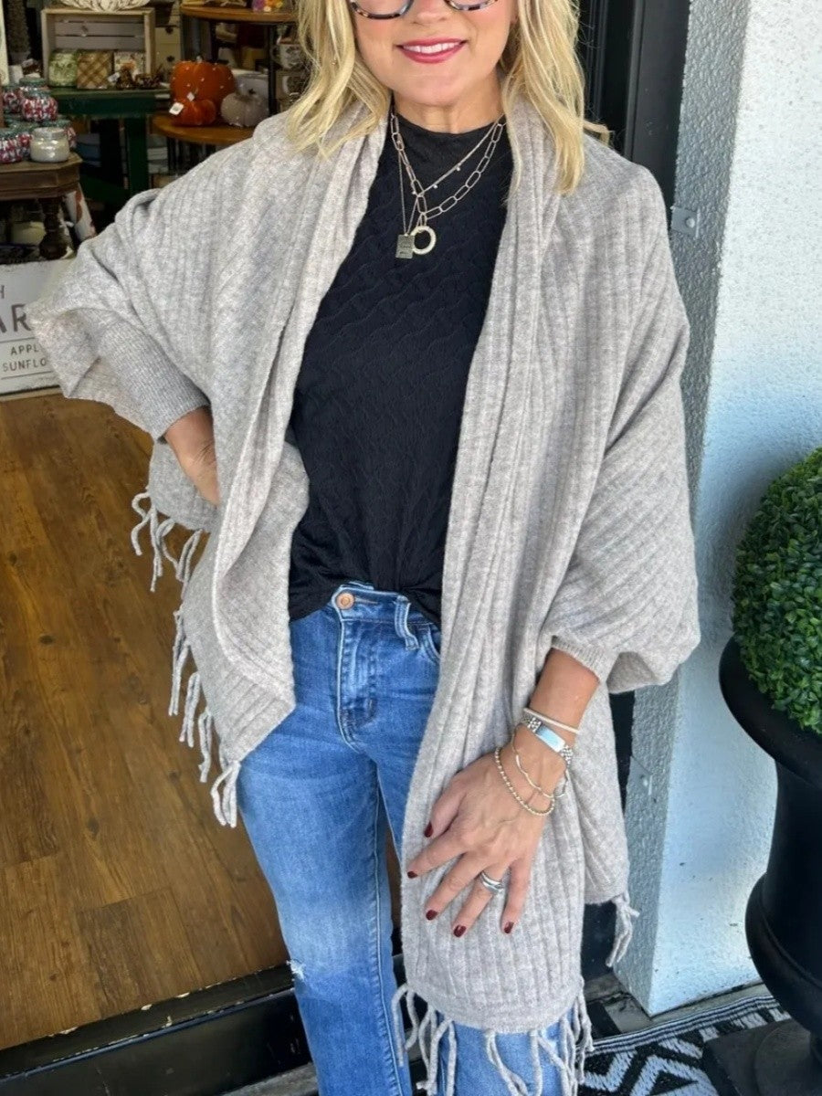 Solid Color Tassel Cardigan Wrap